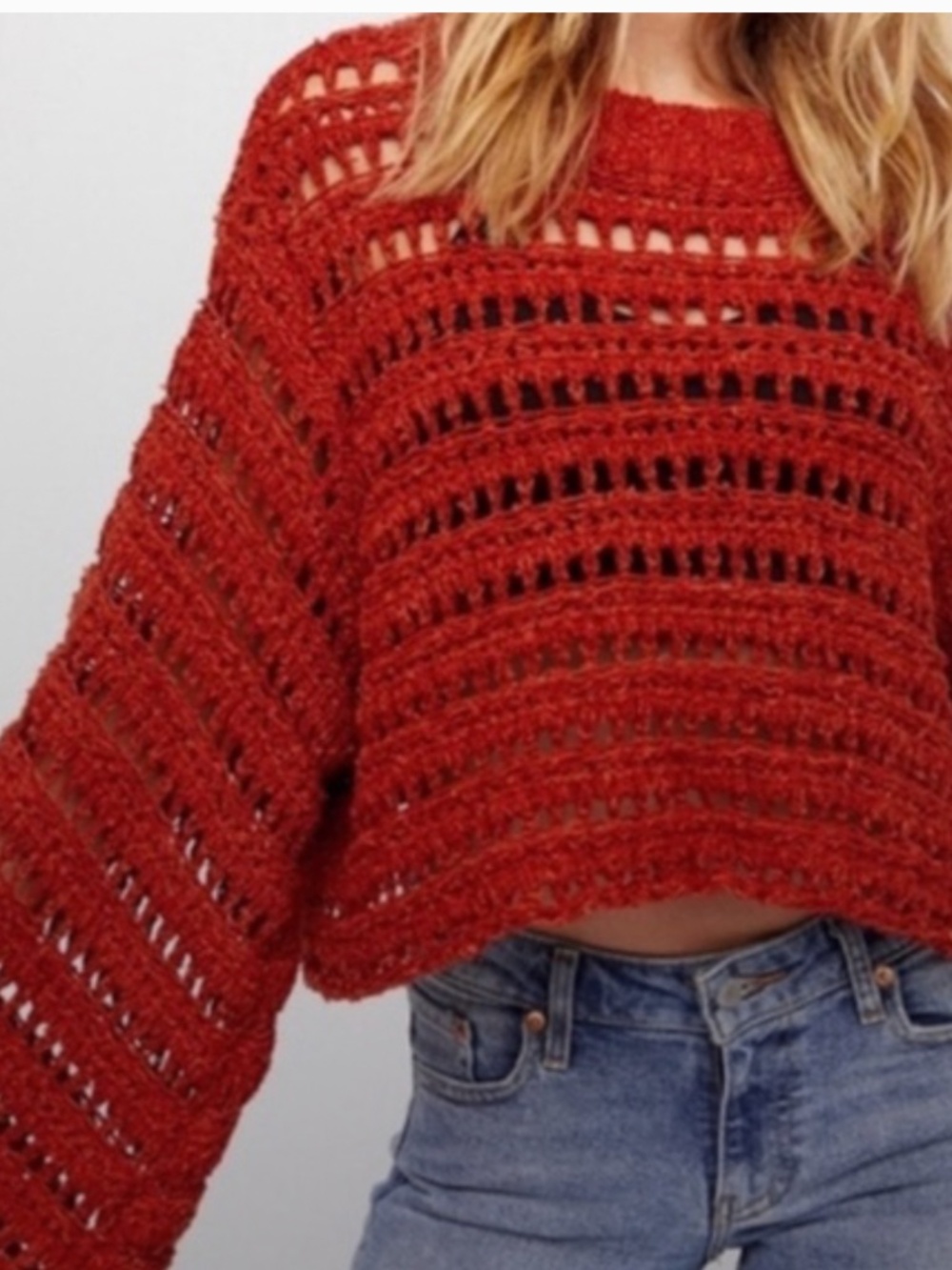 Free People Open knit bell sleeve boho sweater